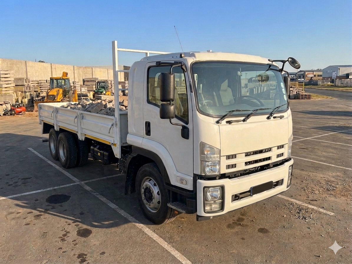 8T dropside truck with crew cab on a site